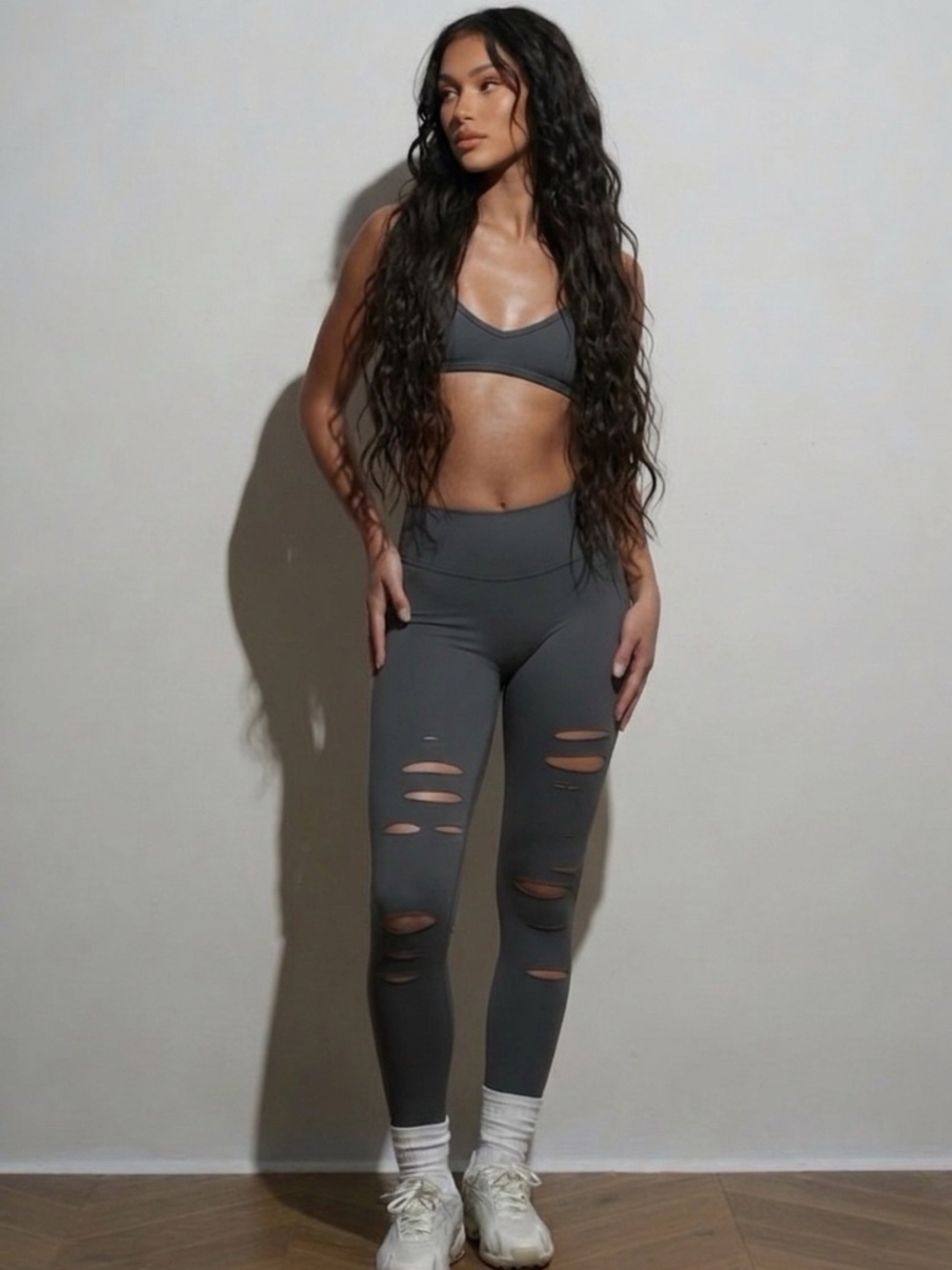 Alo Yoga Grey Ripped Warrior Leggings